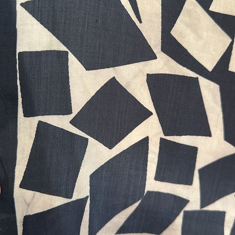 Vintage mid century‎ mod Vera black & tan(gold) rectangle motif large scarf - Picture 9 of 11